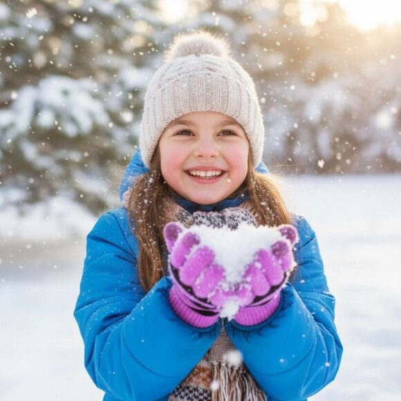 Cat & Jack 2-pack Girls Winter Kids Gloves Tech-Touch Outdoor Snow Mittens - Picture 3 of 14